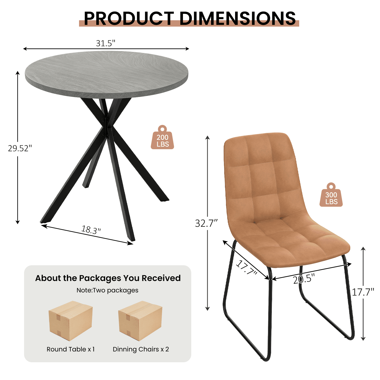 31.7" Round Dining Table Set for 2,3-Piece Modern Round Dining Set,Small Dinette Sets for Living Room, Dining Room, Kitchen