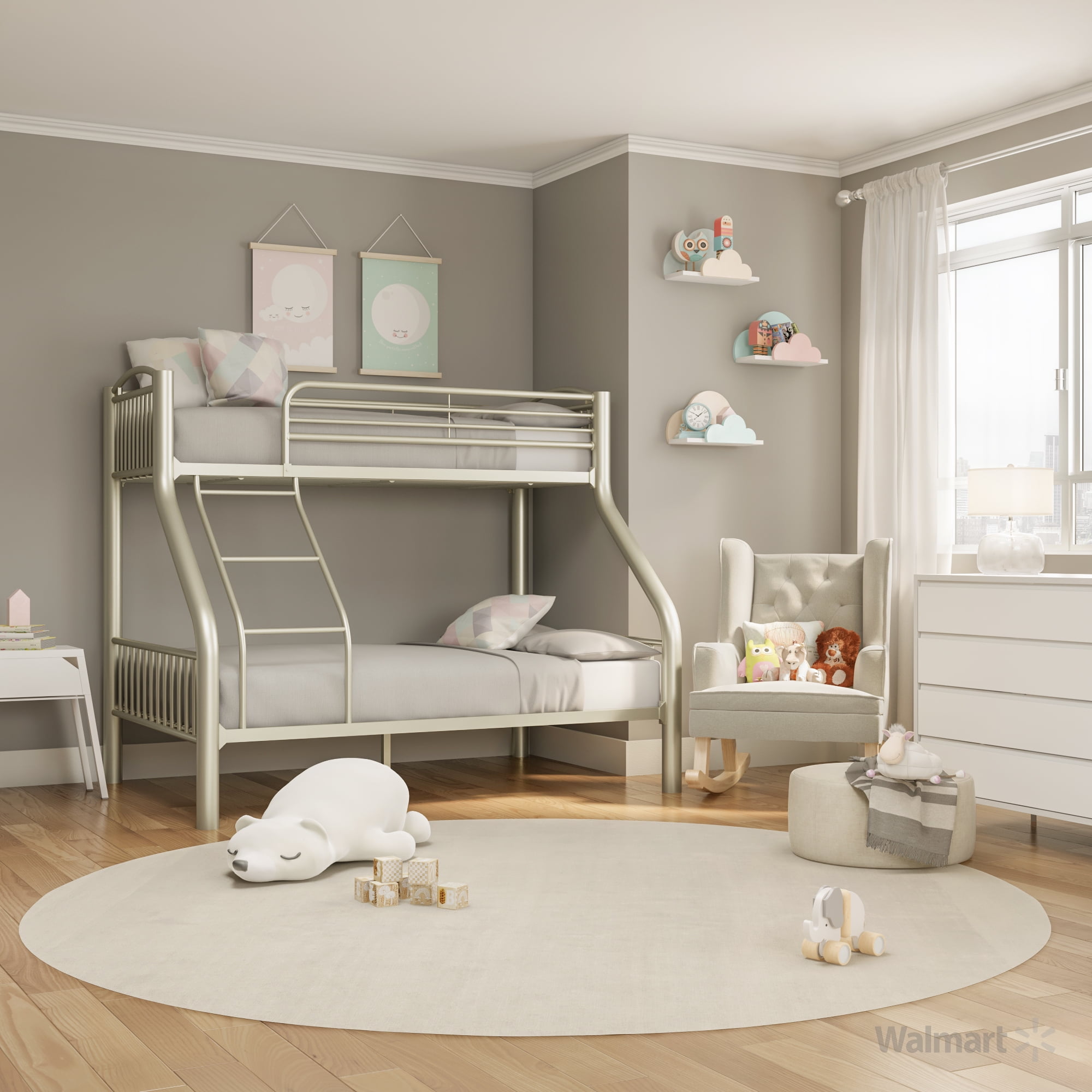 Furniture Of America Trey Modern Twin Over Full Bunk Bed Metallic Gold Twin Over Full Bunk Bed Metallic Gold