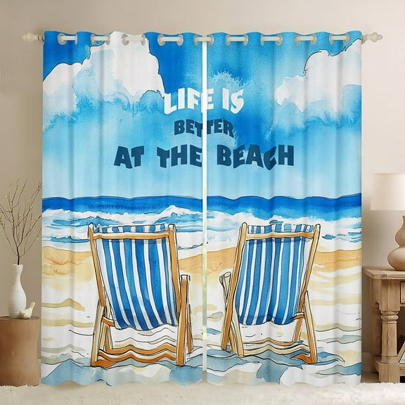 Erosebridal Ocean Beach Curtains for Living Room,Blue Wheat 30%-50% Blackout Curtains Set of 2 (38x45),Sea Marine Curtains and Drapes (38x45),Summer Holiday Bedroom Decorative