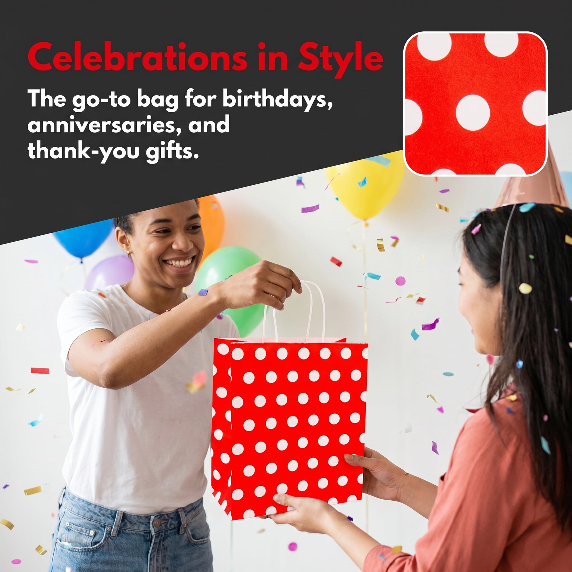 Unique Bargains 6Pcs Stylish Polka-dot Paper Gift Bag with Handles Red 8.7" x 4.3" x 10.6"
