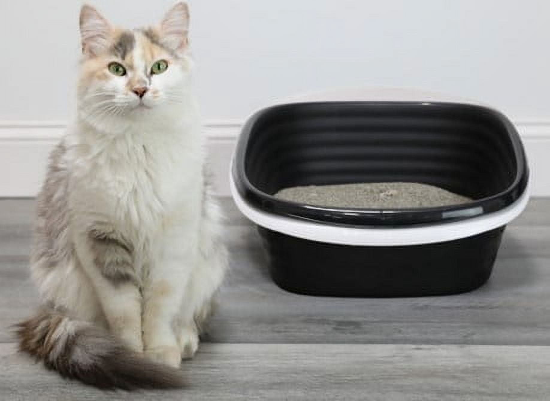 Vibrant Life Sifting Cat Litter Box with 2 Open Top Plastic Pans and Sifting Tray, Large, Black