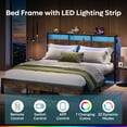 thumbnail image 6 of Bestier King Size Platform Bed Frame with Storage Headboard, LED Lights & USB Charging Station, Metal Bed Frame Rustic Brown, 6 of 13