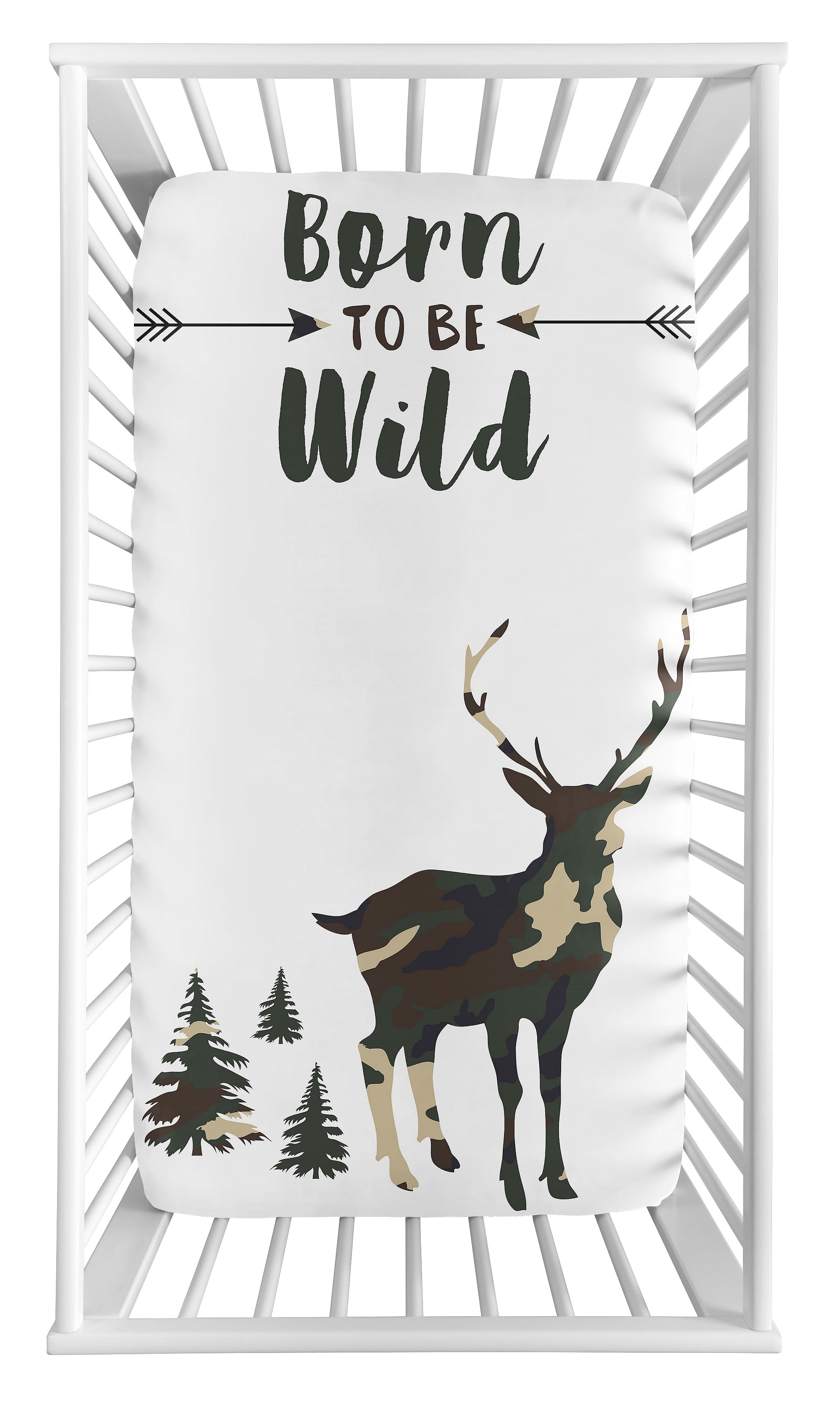 Sweet Jojo Designs Woodland Camo Beige Green and Black Photo Op Fitted Crib Sheet
