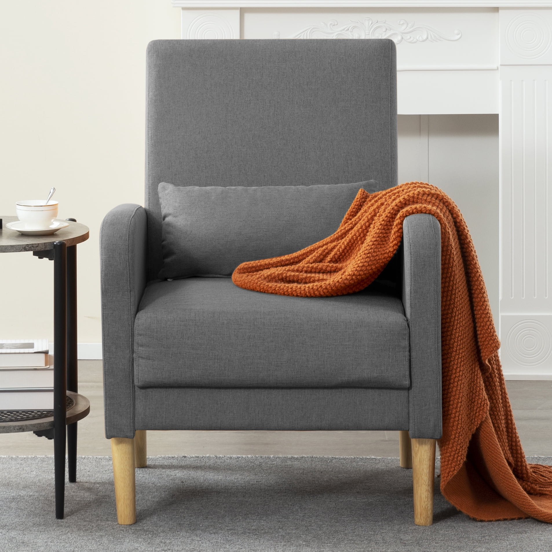 Gewnee 26.5"Accent Chair,Linen Fabric Upholstered Comfy Armchair with Solid Wood Frame & High Back,Single Chair for Living Room,Apartment,Office.Dark Grey