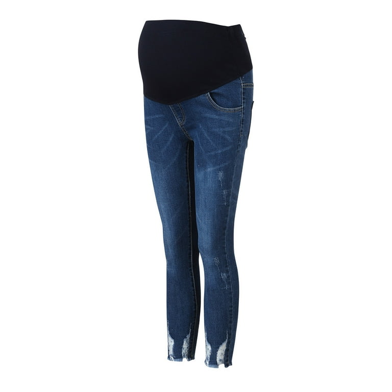 skpabo Maternity Women's Jeans Pregnant Denims Pant - Ripped Stretchy Slim  Leggings Dark Blue Skinny Jean 