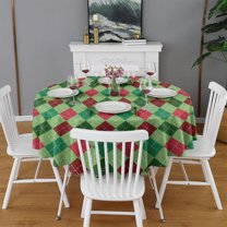 Christmas Round Tablecloth 70x70in(178x178cm) – Waterproof Polyester Table Cover with Full Print Design, Wrinkle Resistant & Washable for Kitchen Dining Party Decor
