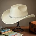 thumbnail image 5 of RUINIXCW Cowboy Cowgirl Hat For Women Men Western Hats Rhinestone Cowboy Hat Wide Brim Cow Girl Rodeo Hat Felt Jazz Cap For Rodeo Party, 5 of 8