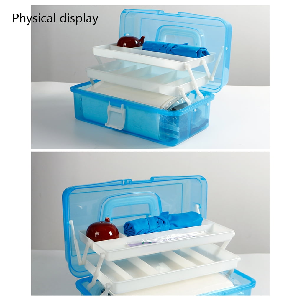 Plastic Crafts Box with Handle 3-Layer Carrying Storage for Case for Art Supplies Jewelry Beaded Mate