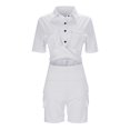 thumbnail image 4 of Riforla Women's Fashion Casual Style Shirt Tie up Short Sleeved Shorts Solid Color Two Piece Set Short Sets for Women Grey S, 4 of 9