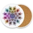 thumbnail image 5 of GZHJMY Printed Round Peacock Feathers Mandala Ornament Ceramic Coasters with Cork-Backed for Coffee Drink Cup Mat Absorbent Stone Coaster, 1 Pack, 5 of 5