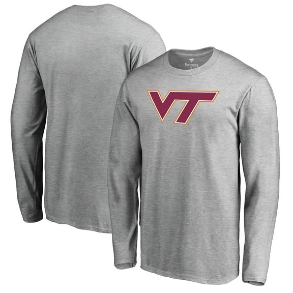 Men's Ash Virginia Tech Hokies Primary Logo Long Sleeve T-Shirt