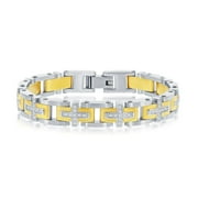 Mens Two-Tone Bracelet with Cross Simulated Diamond CZ| Gold & Silver Stainless Steel 8.5 Link Bracelet | Religious Jewelry for First Communion, Baptism, or Confirmation