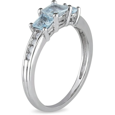 4/5 Carat T.G.W. Aquamarine and Diamond-Accent 10kt White Gold Three Stone Ring