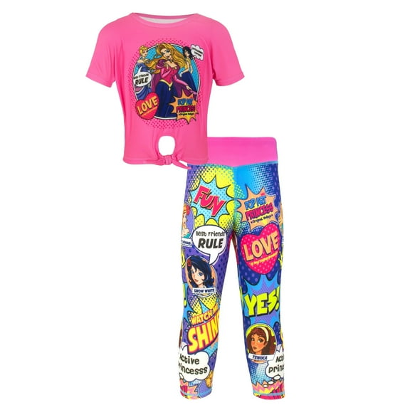 Fairytale Princess Activewear. Style: Comic Strip. Legging Set with Tie Front Top