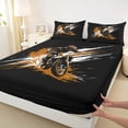 thumbnail image 4 of Castle Fairy Graffiti Dirt Bike Queen Sheet Sets 4 Pieces for Boys, Orange Splash Print Bed Set for Bedroom, Orange Black, 4 of 6