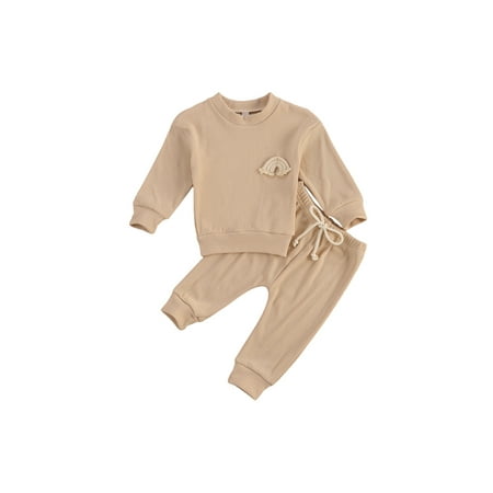 

Tretra Baby Solid Color Casual Outfit Rainbow Tops and Drawstring Trousers Set