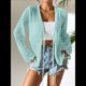 thumbnail image 5 of Cárdigan Informal de Playa para Mujer, de Larga, con Aberturas y Lazo Frontal de Crochet. Azul M, 5 of 7