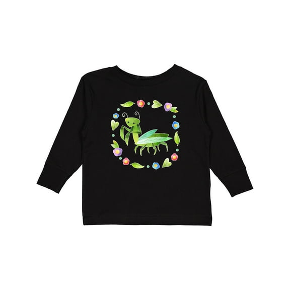 Inktastic Praying Mantis with Flowers and Leaves Boys or Girls Long Sleeve Toddler T-Shirt