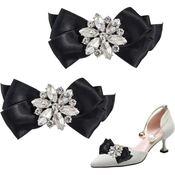 2Pcs Shoe Clips Detachable Bowknot Shoes Decoration with Brass Buckle Clip for Shoe High Heels Leather Shoe Casual Shoe 2x4x0.6inch 1box