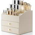 thumbnail image 6 of Makeup Organizer Countertop,Large Vanity Organizer PU Leather Make up Storage with 4 Drawers Perfume Organizers Cosmetic Display Case for Lipstick,Brushes,Bedroom-Beige, 6 of 11