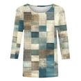 thumbnail image 4 of ZQGJB Plus Size Womens Tunic Blouse Vintage Color Block Print Summer 3/4 Sleeve Round Neck Graphic T-Shirts Ethnic Style Oversized Comfy Pullover Tops Multicolor#04 XL, 4 of 5