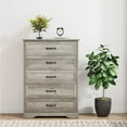 thumbnail image 3 of Yartaka Dresser for Bedroom with 5 Drawers, Tall Wood Drawer Dresser Chest of Drawers for Closet, Living Room, Hallway, Nursery, Kids Bedroom, Grey, 3 of 9