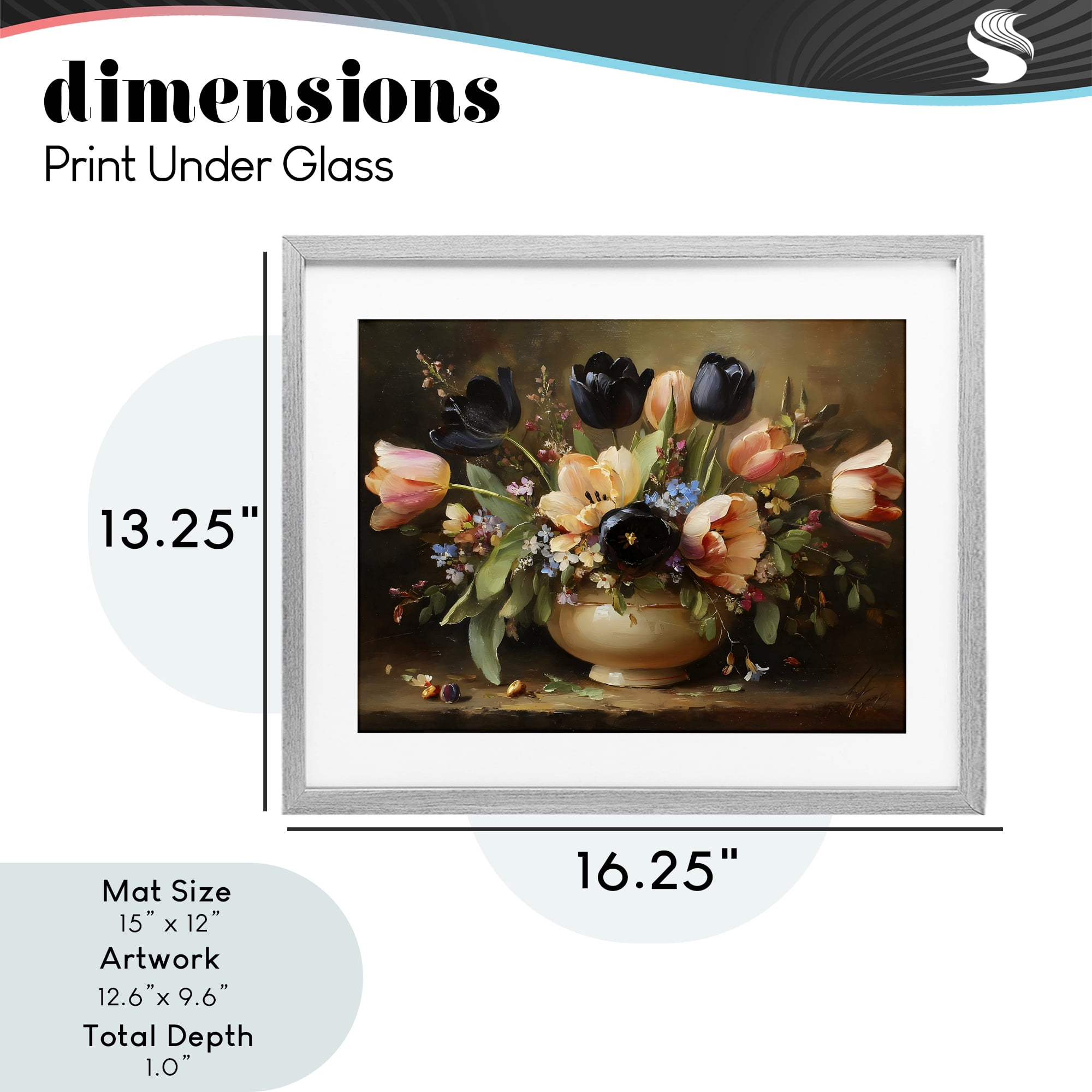 Stupell Industries Black Tulips & Peach Bouquet Gray Framed Print Under Glass, design by Franklyn Gregory