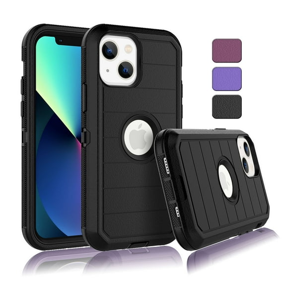 EBIZCITY iPhone13 / iPhone 13 Pro Max Case , Phone Case for Apple iPhone 13 6.1 inches, Shockproof Heavy Duty Armor Plastic & Rubber Rugged Bumper 3-in-1 Case Cover -Black
