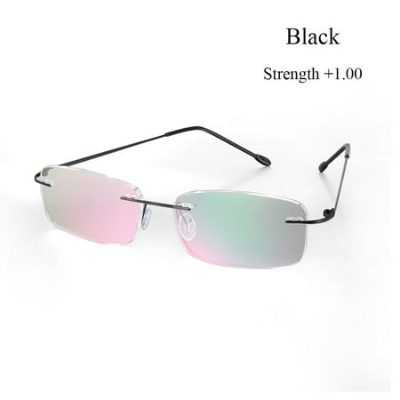 Health Care Rectangular Eyewear Rimless Reading Glasses Presbyopic Eyeglasses Memory Titanium Ultra-light BLACK STRENGTH 1.00