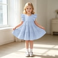thumbnail image 4 of FhsagQ Robe de Fête à Étages pour Filles avec Manches à Volants et Design Plissé pour l'Été (Bleu Taille 5-6 Ans), 4 of 6