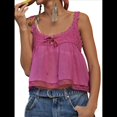 thumbnail image 2 of Camiseta Sin Mangas con Ribete de Encaje para Mujer, Estilo Y2K, con Lazo Frontal, Semitransparente, , Sin Mangas, con Cuello Redondo y Holgada. Rosa L, 2 of 9