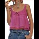 thumbnail image 2 of Camiseta Sin Mangas con Ribete de Encaje para Mujer, Estilo Y2K, con Lazo Frontal, Semitransparente, , Sin Mangas, con Cuello Redondo y Holgada. Rosa M, 2 of 9