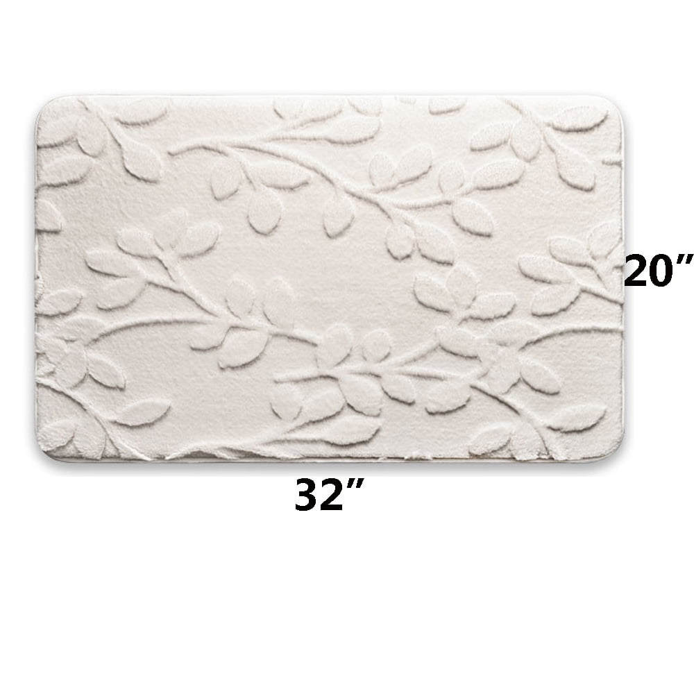 FUDAKUNA Soft Beige White Memory Foam Bathroom Rug 20"x32" Non-Slip Absorbent Plush Bath Mat Machine Washable