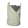thumbnail image 1 of Quatrefoil Laundry Bag, Lotus Floral Shapes Moroccan Tile Pattern Eastern Inspired Retro Print, Hamper Basket with Handles Drawstring Closure for Laundromats, 13" x 19", Green White, by Ambesonne, 1 of 4