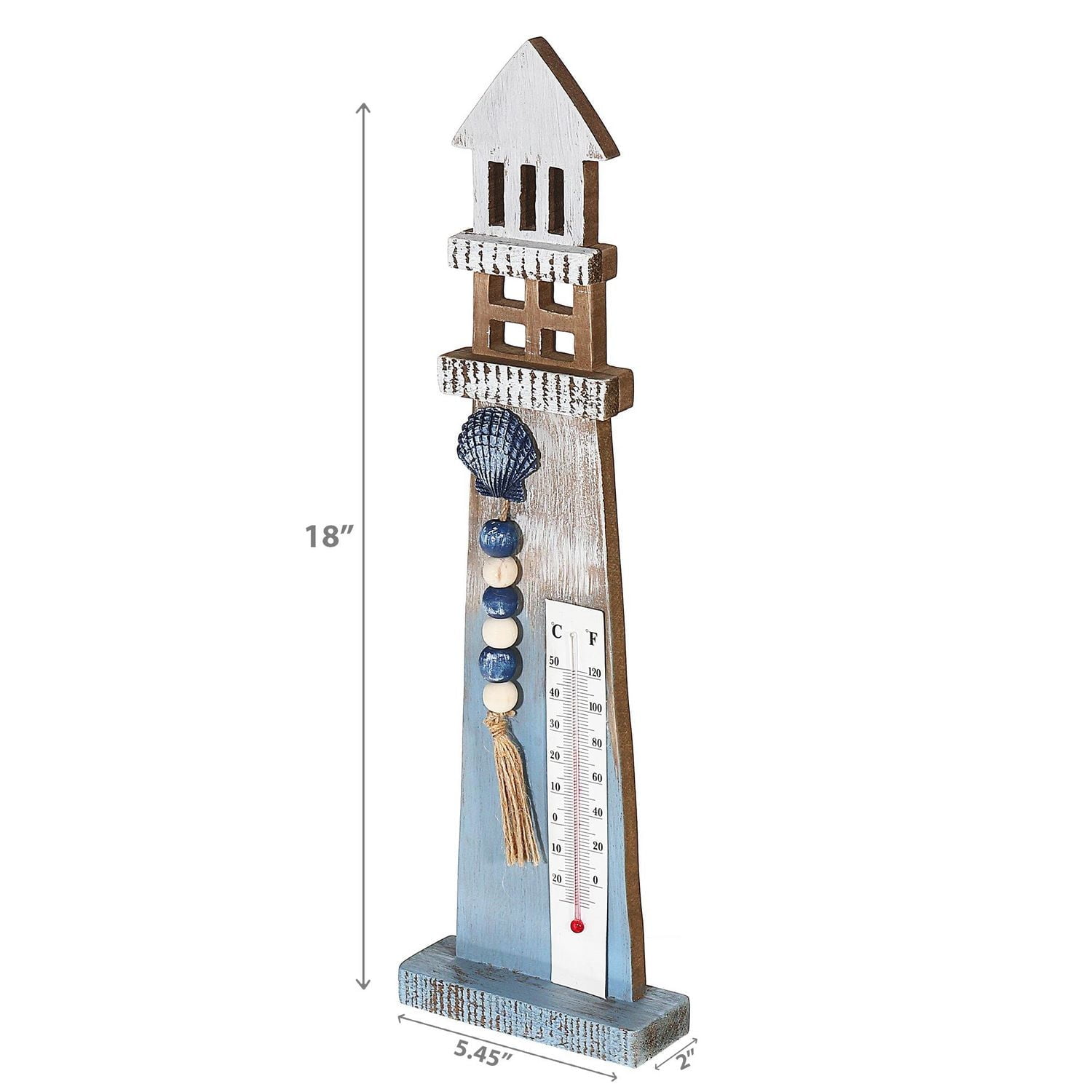 IH Casa Decor Lighthouse Avec Guirlande Perlée Et Thermomètre 18"