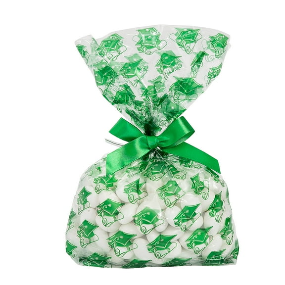 Green Graduation Cellophane Bags with Bow for 48