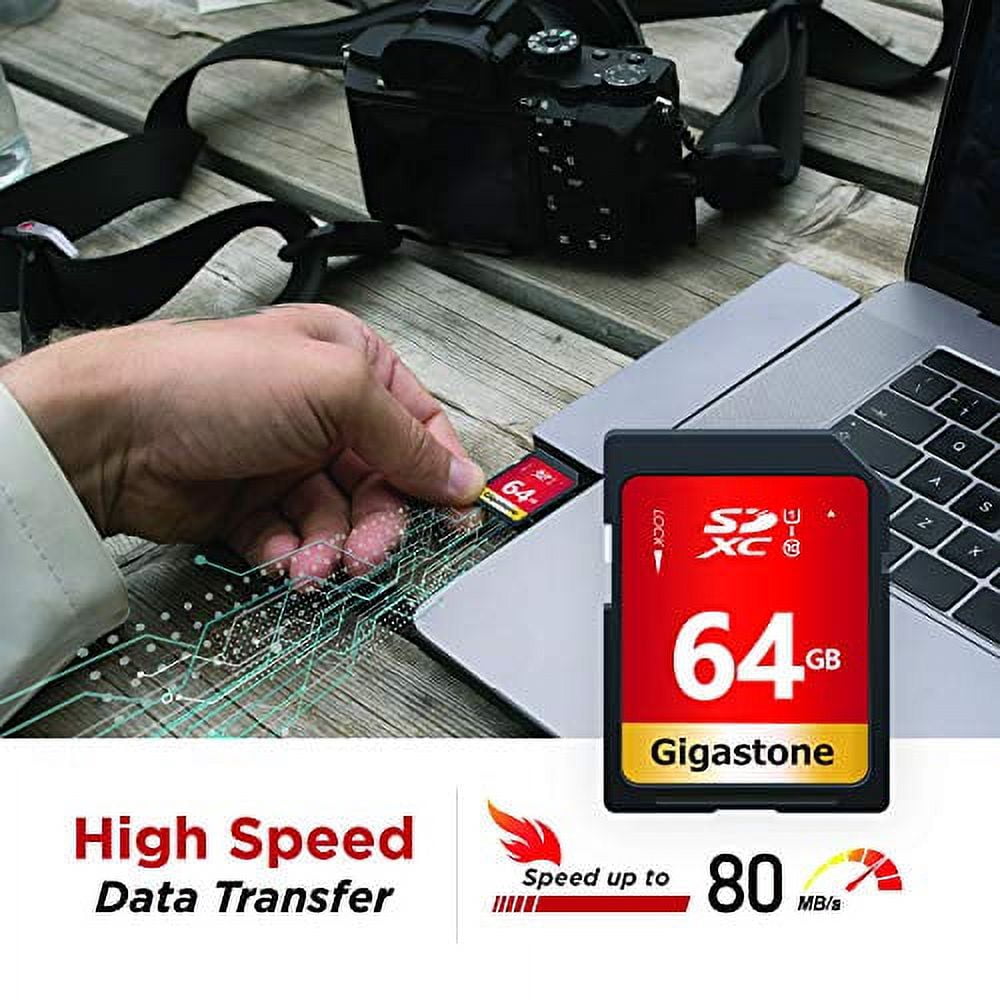 Gigastone 64GB SDXC Card Class 10 UHS-I U1 Up to 80MB/s Memory Card, 2 pack (2x64GB)