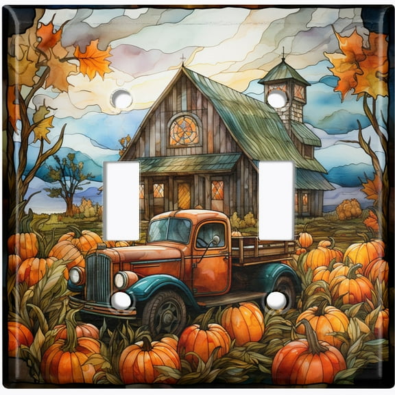 Metal Light Switch Wall Plate Outlet Cover (Printed Image of Rustic Barnhouse - Double Toggle)