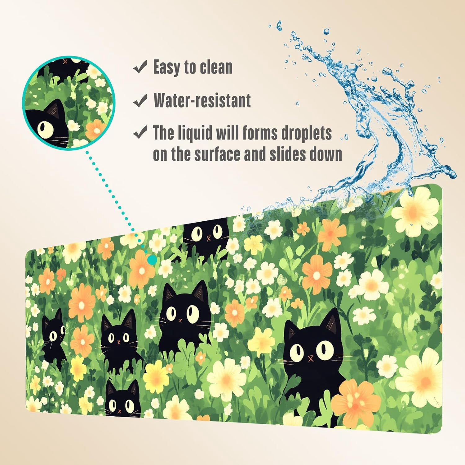 Extended Gaming Mouse Pad, Large Mouse Mat 3 mm Nature Rubber Base Mousepad with Stitched Edges, Non-Slip Desk Mat for Office Home Great Gift 31.5x11.8 Inch (Green Cats)