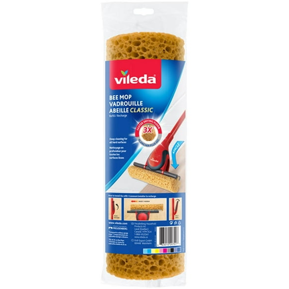 Vileda Bee Mop Classic Sponge Refill - Roller Mop, Fast Drying Floors, Super Dry Sponge