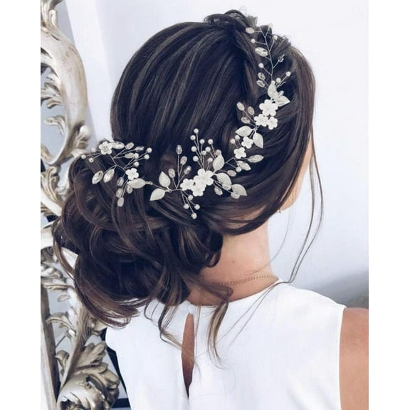 Flower Bride Wedding Hair Vine Silver Leaf Headpiece Pearl Bridal Hair Accessories for Women and Girls