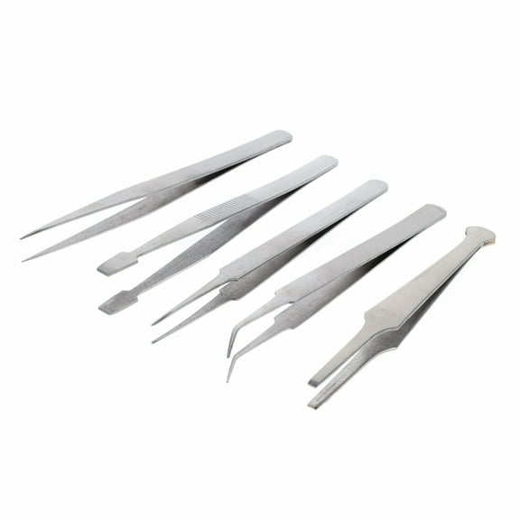 5pc Universal Tweezer Set Stainless Steel, 5"