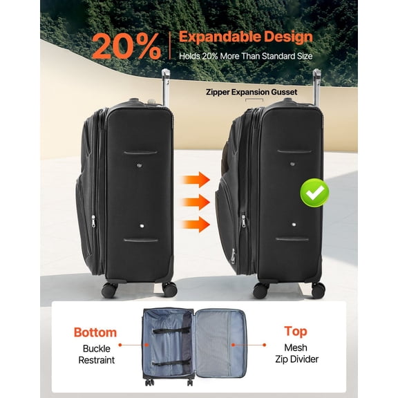 Softside Expandable Luggage with Spinner Wheels, 28-Inch Softside Checked Large Luggage, Lightweight Checked Suitcase with Expandable Zippered Pocket