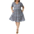 thumbnail image 1 of Vestidos Boho de Talla Grande para Mujeres Agnes Orinda, Con Cuello en V, Manga Corta con Volantes, Verano, Playa, Fluidos, Midi, 3X, Azul, 1 of 5