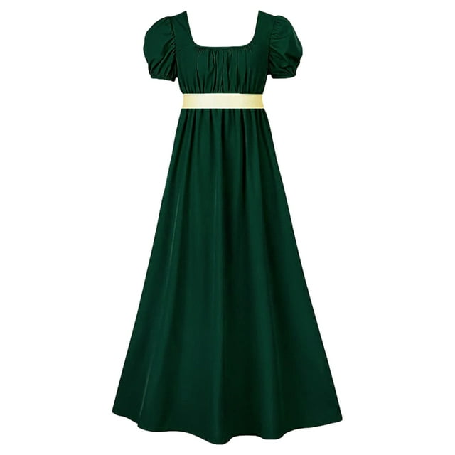 Robes Regency pour Femmes avec Ceinture en Satin, Manches Bouffantes à Volants, Taille Empire, Robe de Soirée Cosplay TG