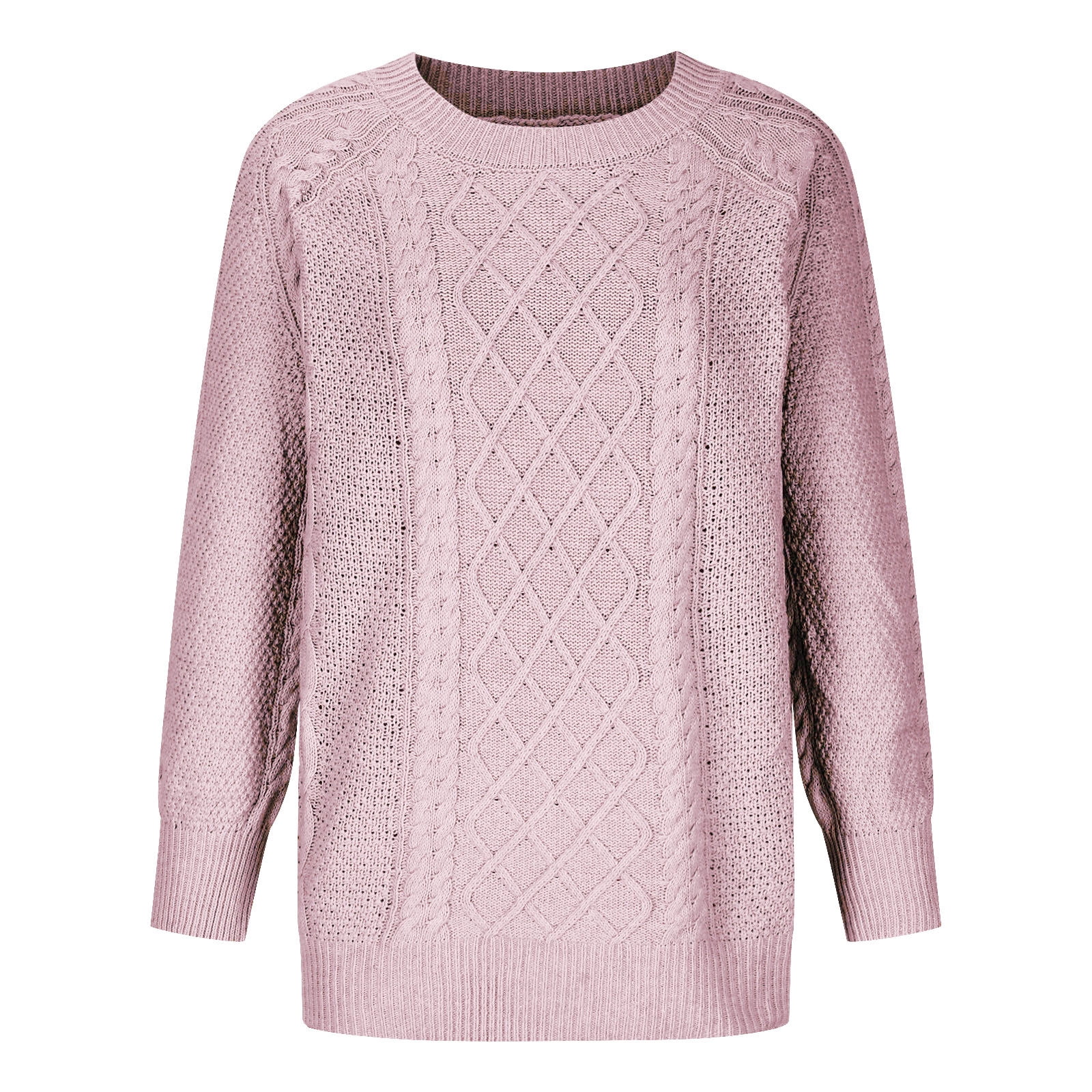 Blvb Women s Crewneck Cable Knit Sweater Dress Long Sleeve Slouchy Casual Loose Fit Pullover Fall Winter Mini Dresses Pink