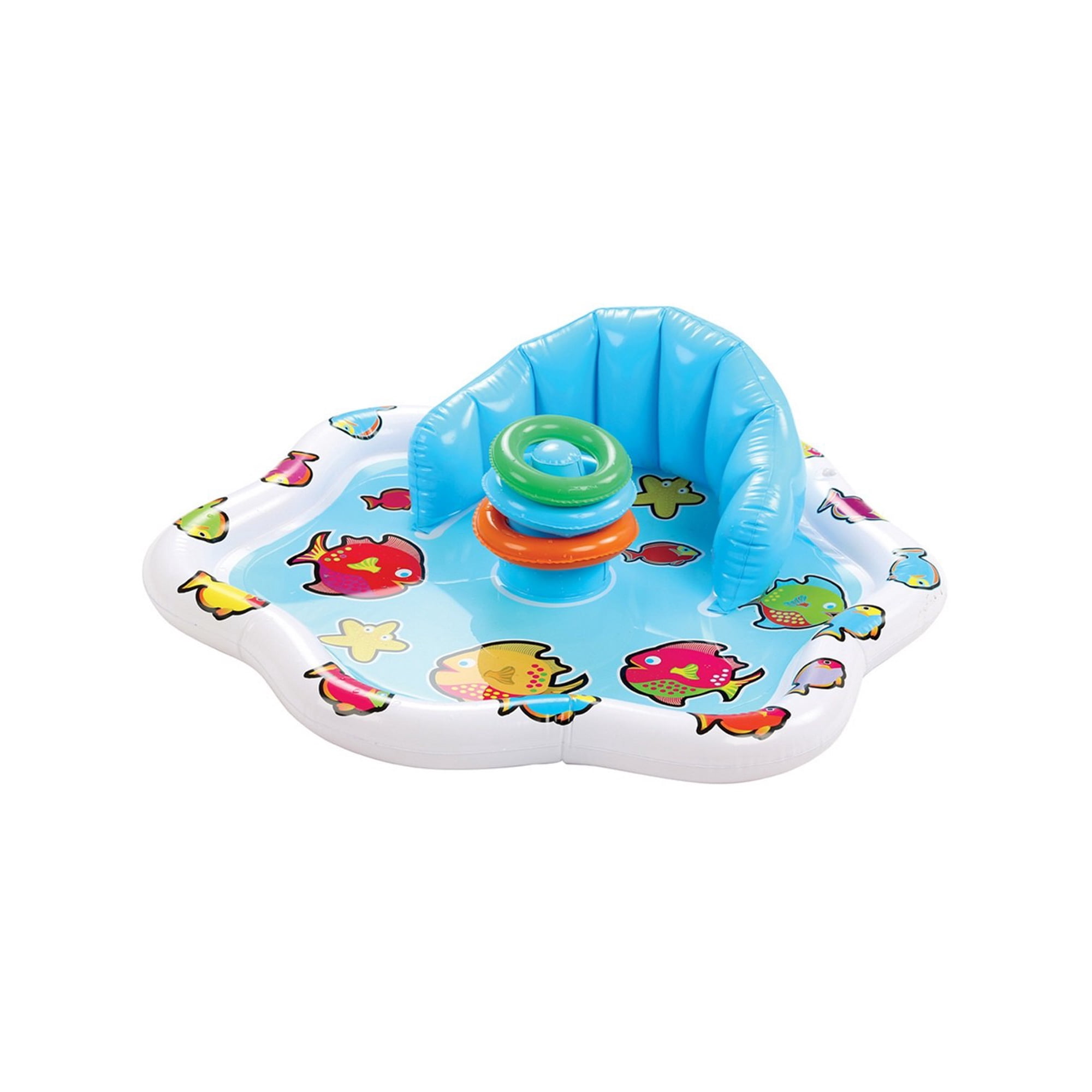 Collections Etc Outdoor Baby Splash Mat with 3 Inflatable Rings and Play Seat | Inflatable Pool for Babies & Infants | Includes Three Stackable Ring Baby Water Toys
