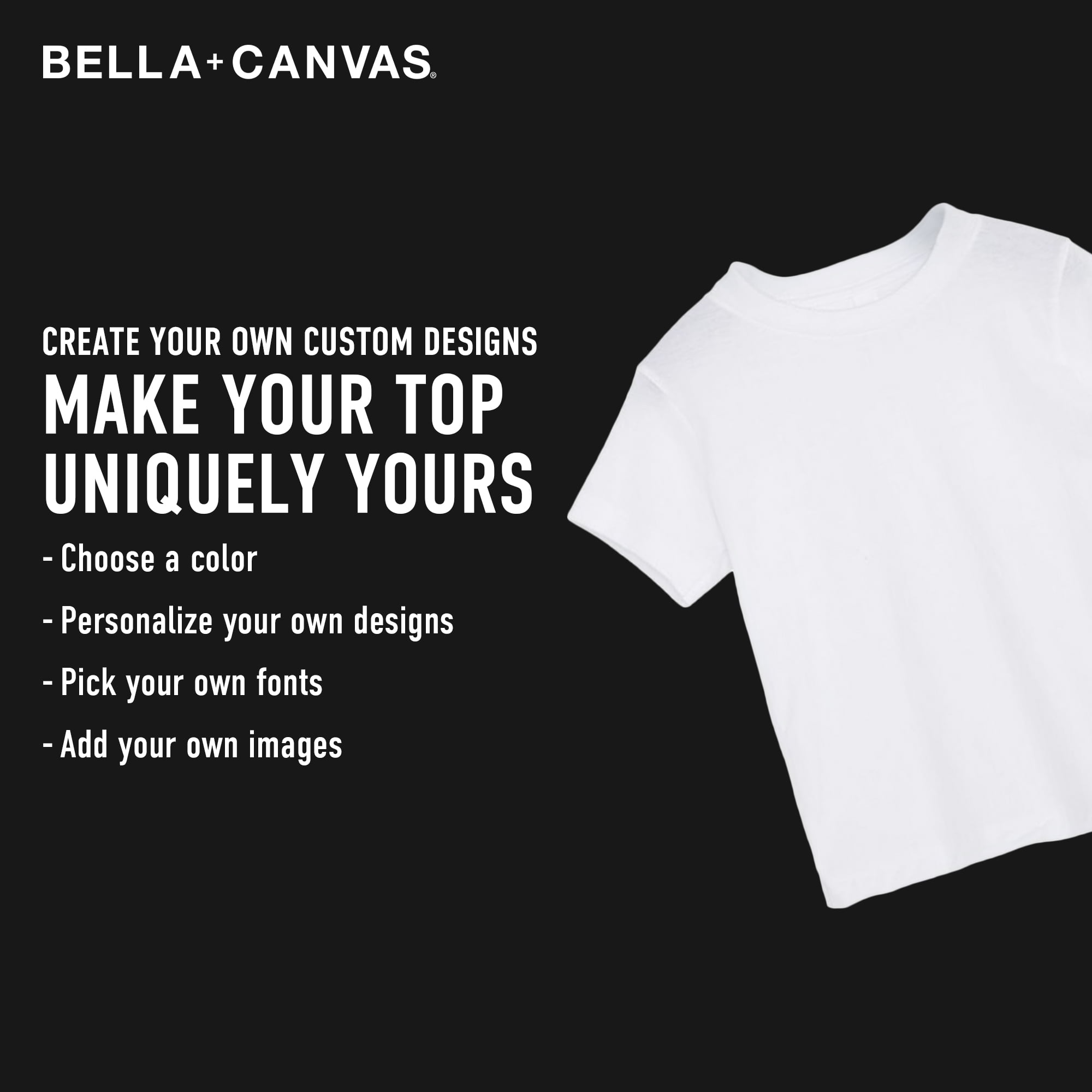 BELLA+CANVAS Youth Short Sleeve Personalized T-Shirt, Create Your Own Designs, Black, Youth Medium, Unisex