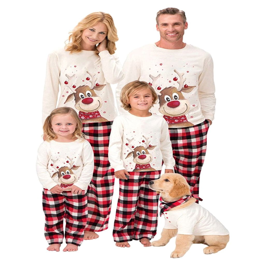 Eimeli Family Matching Christmas Pajamas Set Cotton Xmas Deer Holiday Pajamas Sleepwear Dad Mom Kids Baby Pjs Other Dogclothes S