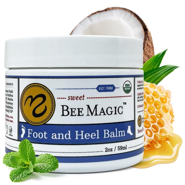 Sweet Bee Naturals Bálsamo orgánico natural para pies y talones, tarro de 2 onzas. Para reparación de pies secos y agrietados. Crema hidratante orgánica para el cuidado del talón y tratamiento de ca